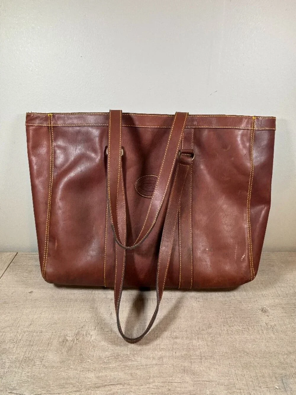Vintage Eddie Bauer Brown Leather Tote Travel Bag Overnight Carry On